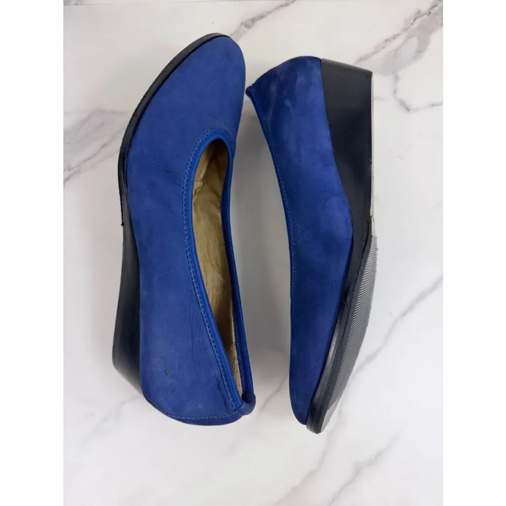 Robert Zur Blue Nubuck Wedge Shoes Slip On Comfort Flats Size 8.5-9